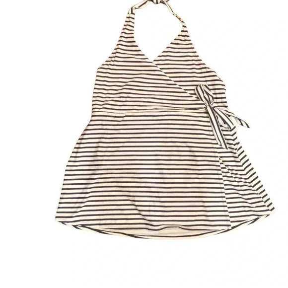 J Crew Halter Wrap Navy &White stripe Swim Dress Swimsuit Size 20 Beach Boat Sun - Picture 3 of 16